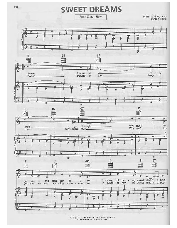 télécharger la partition d'accordéon Sweet dreams (Chant : Patsy Cline) (Slow) au format PDF