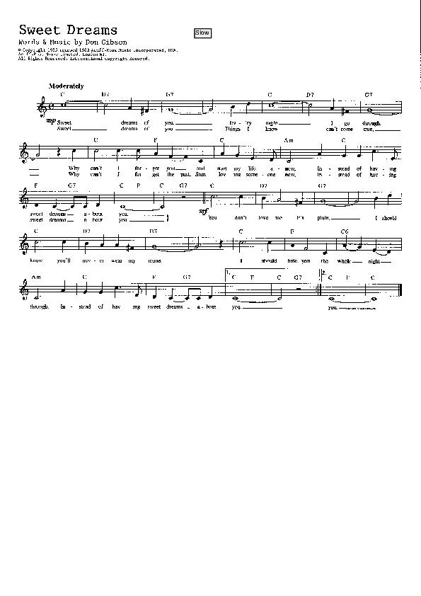 télécharger la partition d'accordéon Sweet dreams (Chant : Patsy Cline) (Slow) au format PDF