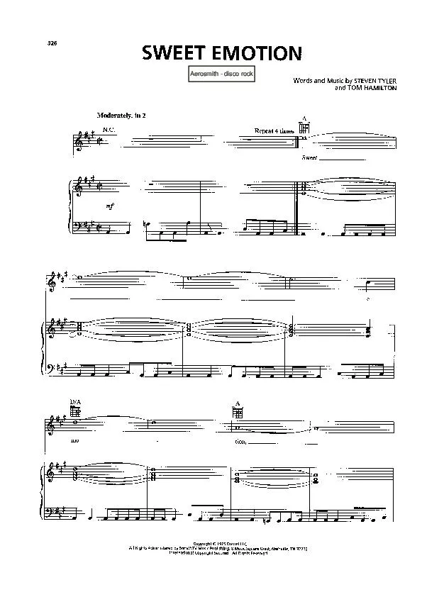 télécharger la partition d'accordéon Sweet emotion (Interprètes : Aerosmith) (Disco Rock) au format PDF