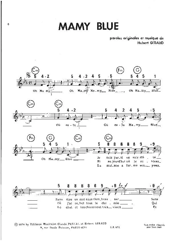 télécharger la partition d'accordéon Mamy blue (Chant : Nicoletta) au format PDF