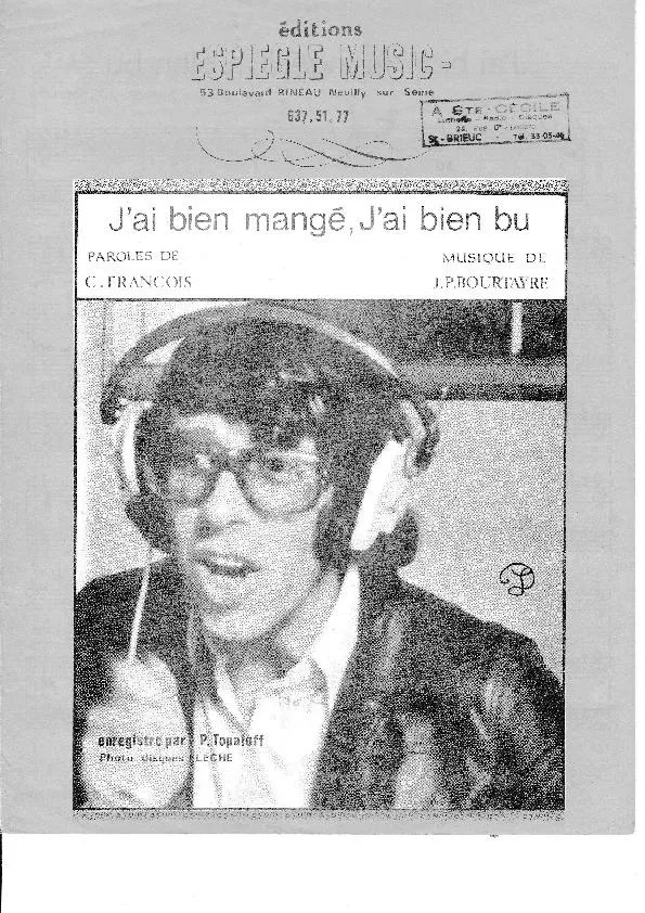 télécharger la partition d'accordéon J'ai bien mangé J'ai bien bu  (Enregistré par : Patrick Topaloff) au format PDF