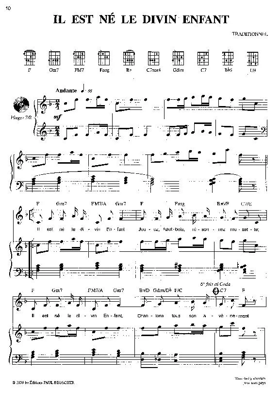 télécharger la partition d'accordéon Il est né le divin enfant (Chant de Noël) au format PDF