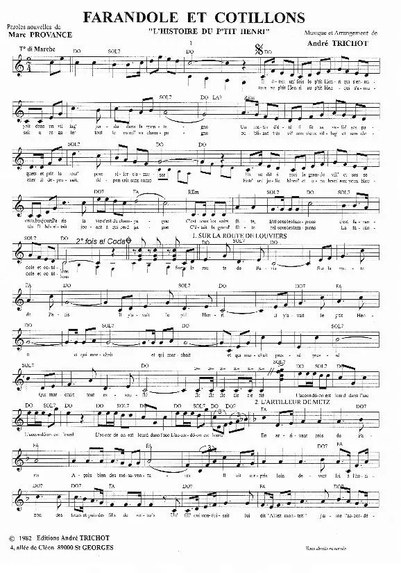 télécharger la partition d'accordéon Farandole et cotillons (L'histoire du P'tit Henri) (Pot Pourri de Marches) au format PDF