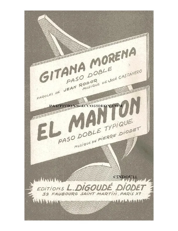 télécharger la partition d'accordéon Gitana Morena (Arrangement : L Gruny) (Orchestration) (Paso Doble) au format PDF