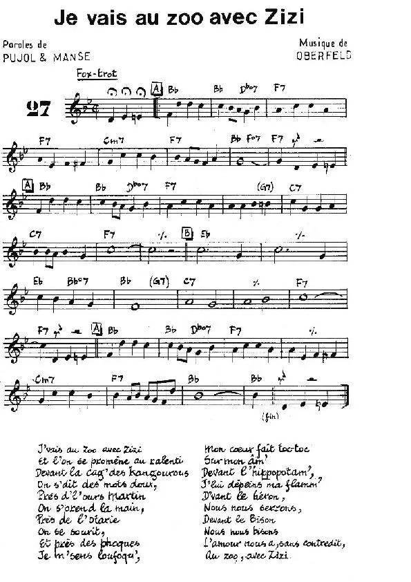 télécharger la partition d'accordéon Je vais au zoo avec Zizi (Chant : Fernandel) (Fox Trot) au format PDF