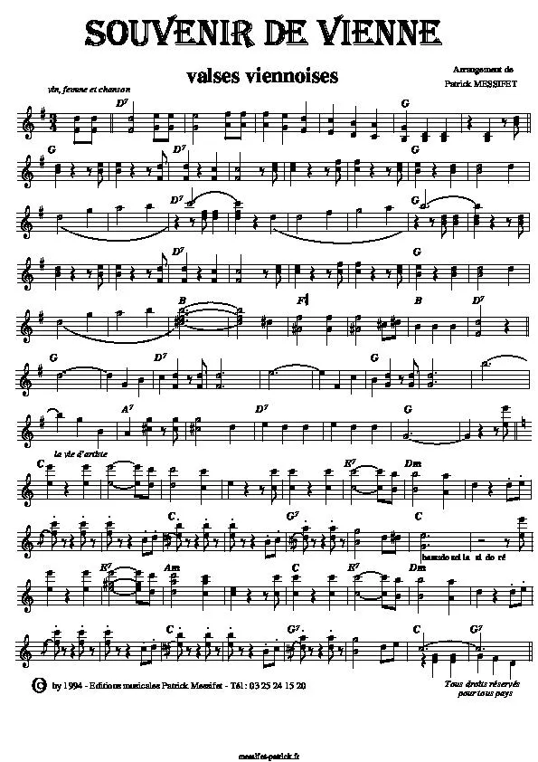 télécharger la partition d'accordéon Souvenir de Vienne (Arrangement de Patrick Messifet) (Pot Pourri de Valses Viennoises) au format PDF