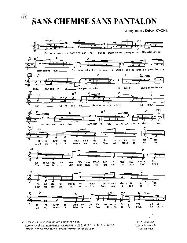 télécharger la partition d'accordéon Sans chemise sans pantalon (Arrangement de Robert Engel) (Chant : Rika Zaraï) au format PDF