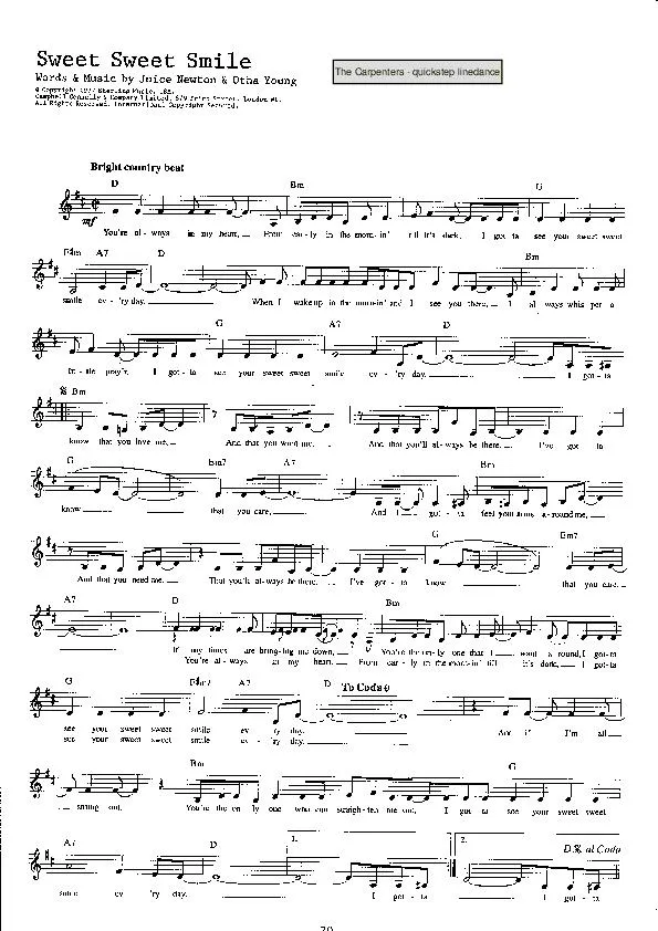 télécharger la partition d'accordéon Sweet sweet smile (Interprètes : The Carpenters) (Quickstep Linedance) au format PDF