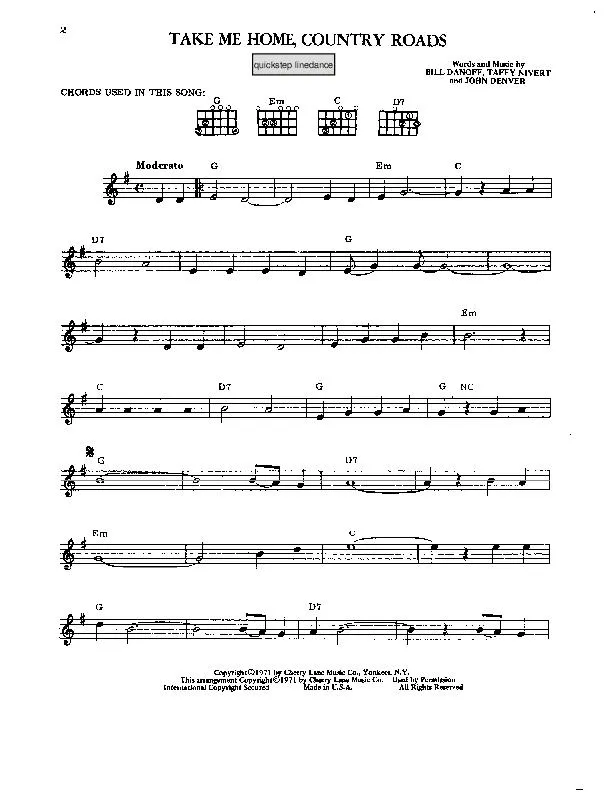 télécharger la partition d'accordéon Take me home Country roads (Quickstep Linedance) au format PDF