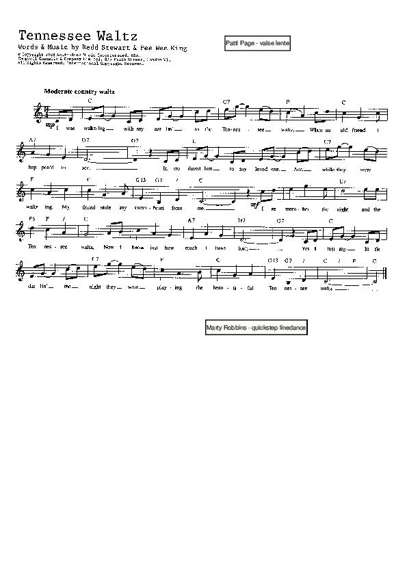télécharger la partition d'accordéon Tennessee waltz (Chant : Patti Page) (Valse) au format PDF