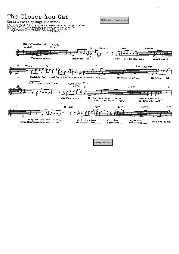 télécharger la partition d'accordéon The closer you get (Interprètes : Alabama) (Country Rock) au format PDF