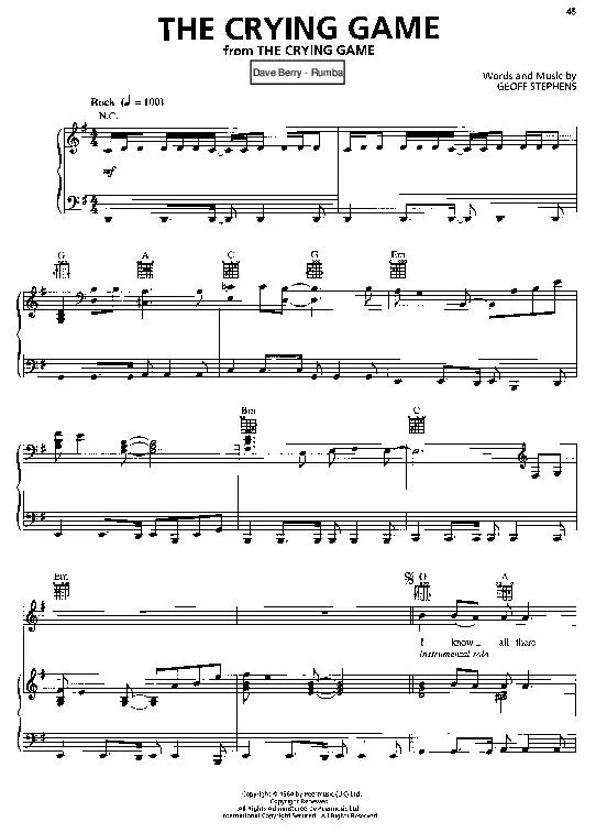 télécharger la partition d'accordéon The crying game theme (Chant : Dave Berry) (Rumba) au format PDF