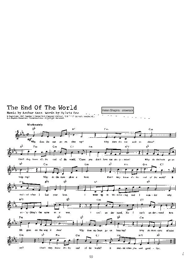 télécharger la partition d'accordéon The end of the world (Chant : Helen Shapiro) (Slow Rock) au format PDF