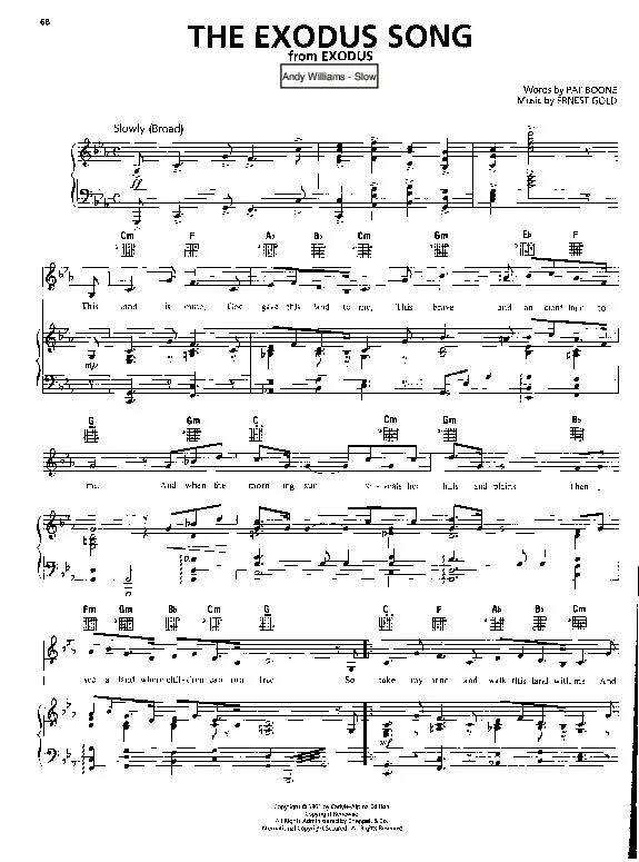télécharger la partition d'accordéon The Exodus song (Du Film : Exodus) (Chant : Andy Williams) (Slow) au format PDF