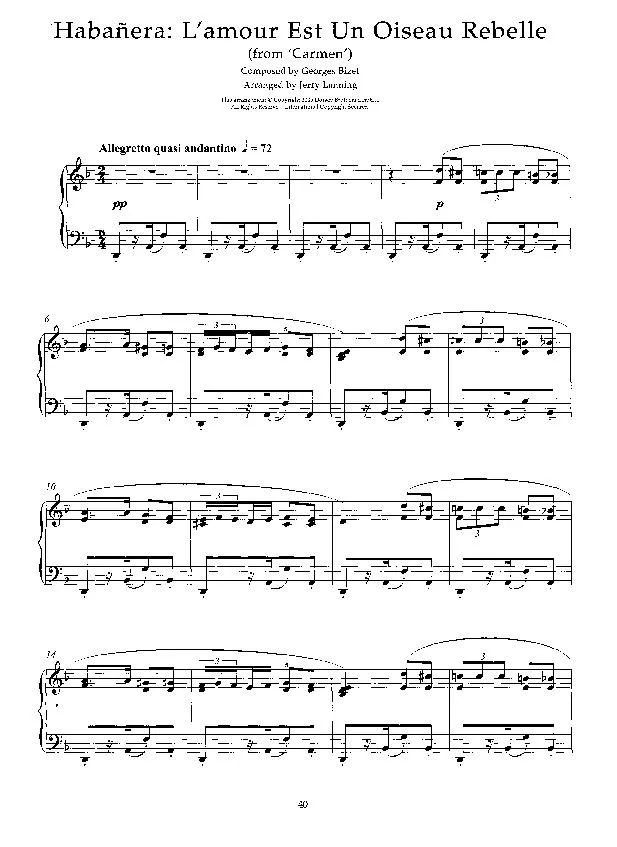 télécharger la partition d'accordéon Habañera : L'amour est un oiseau rebelle (De l'Opéra : Carmen) (Arrangement de Jerry Lanning) au format PDF