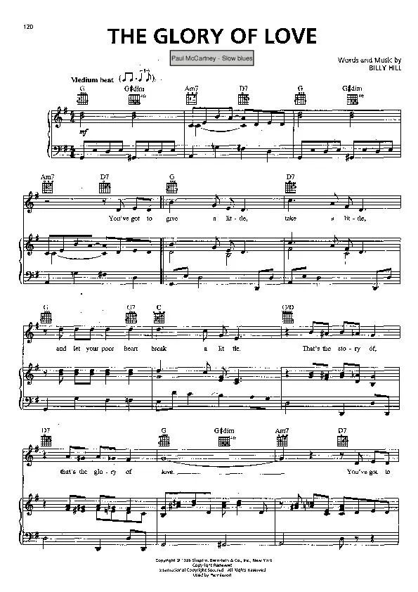 télécharger la partition d'accordéon The glory of love (Chant : Paul McCartney) (Slow Blues) au format PDF