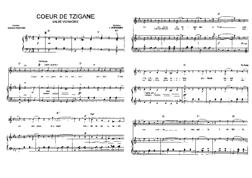 télécharger la partition d'accordéon Coeur de Tzigane (Chant : Adolphe Bérard / Carmen Vildez) (Valse Viennoise) au format PDF