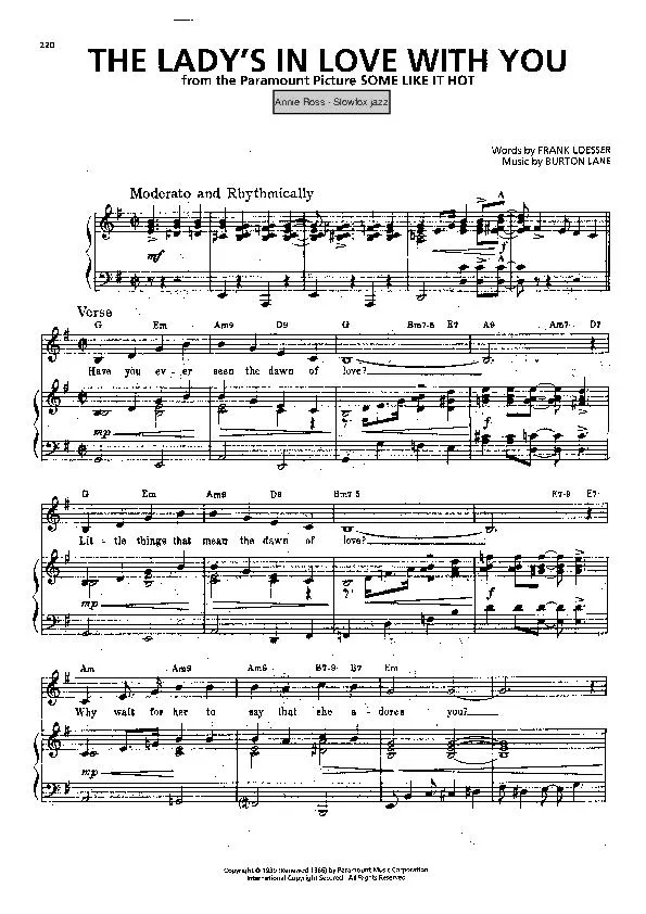 télécharger la partition d'accordéon The lady's in love with you (Du Film : Some like it hot) (Chant : Annie Ross) (Slow Fox-Trot) au format PDF