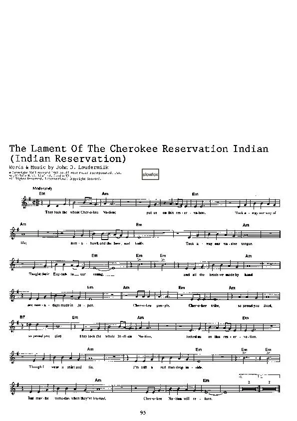 télécharger la partition d'accordéon The lament of the Cherokee Reservation Indian (Indian Reservation) (Slow Fox-Trot) au format PDF