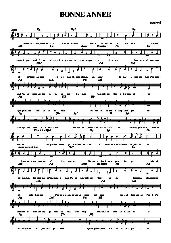 télécharger la partition d'accordéon Bonne année (Chant : Bourvil) (Valse) (Relevé) au format PDF