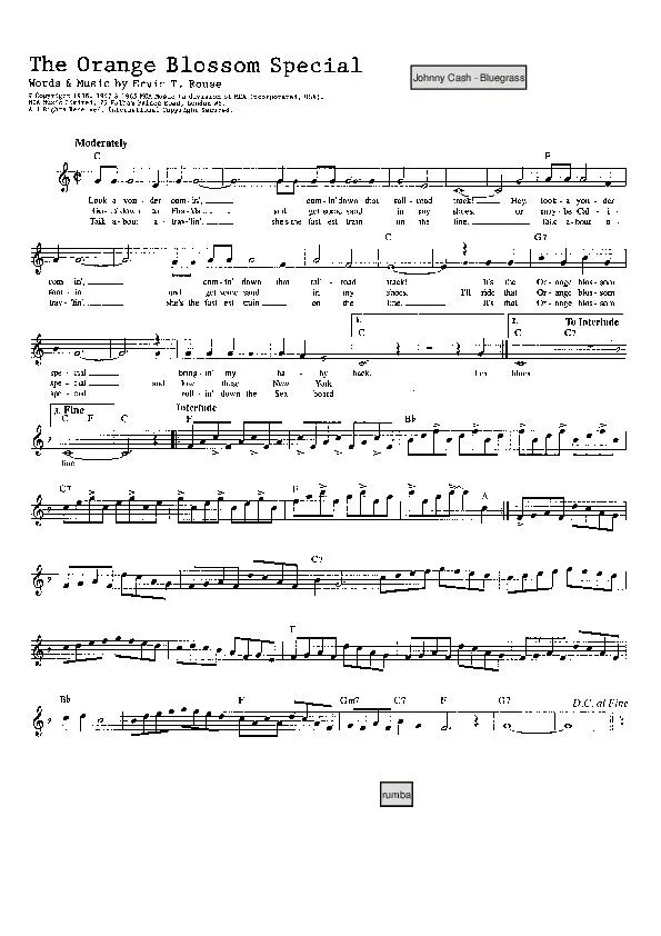 télécharger la partition d'accordéon The orange blossom special (Chant : Johnny Cash) (Bluegrass) au format PDF