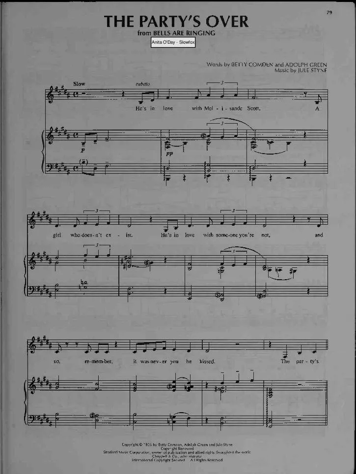 télécharger la partition d'accordéon The party's over (Du Film : Bells are ringing) (Chant : Anita O'Day) (Slow Fox-Trot) au format PDF