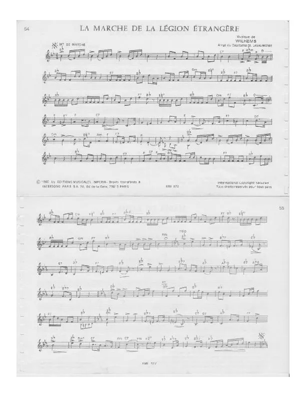 télécharger la partition d'accordéon La marche de la légion étrangère (Arrangement du Capitaine Marcel Lasalmonie) (Marche) au format PDF