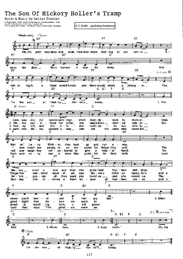 télécharger la partition d'accordéon The son of Hickory Holler's Tramp (Chant : O C Smith) (Quickstep Linedance) au format PDF