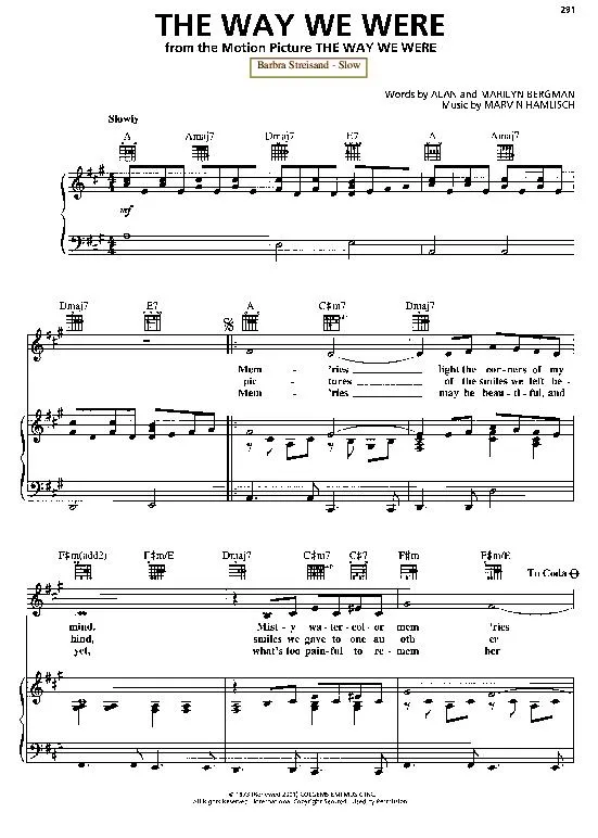 télécharger la partition d'accordéon The way we were theme au format PDF