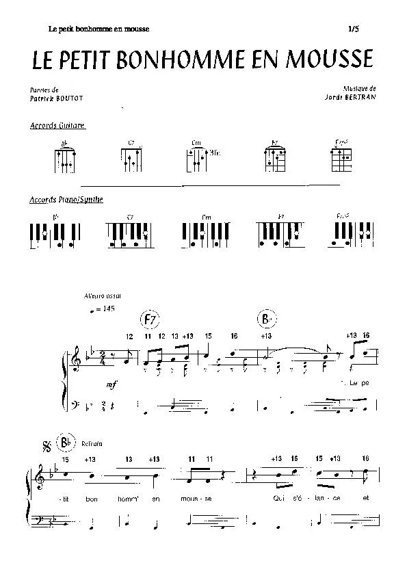 télécharger la partition d'accordéon Le petit bonhomme en mousse (Chant : Patrick Sébastien) (Disco) au format PDF