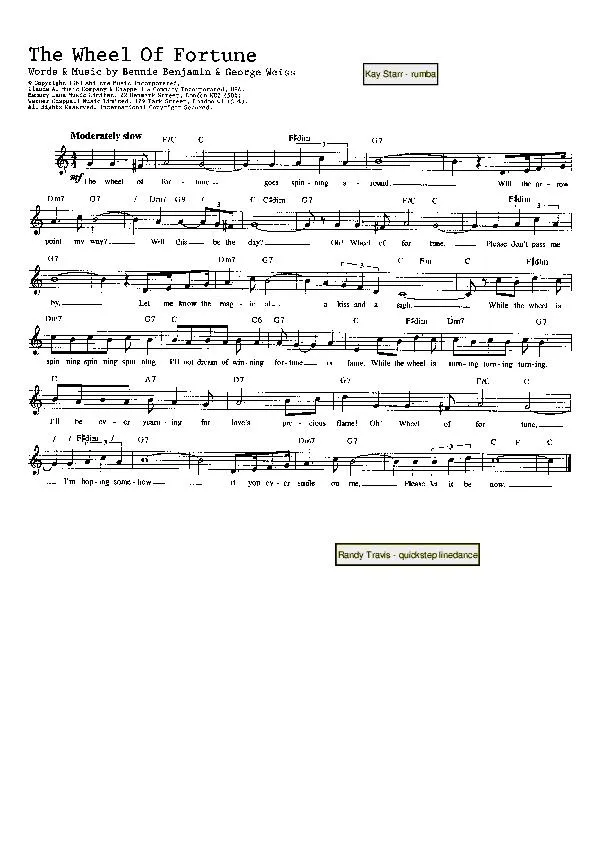 télécharger la partition d'accordéon The wheel of fortune (Chant : Kay Starr) (Rumba) au format PDF