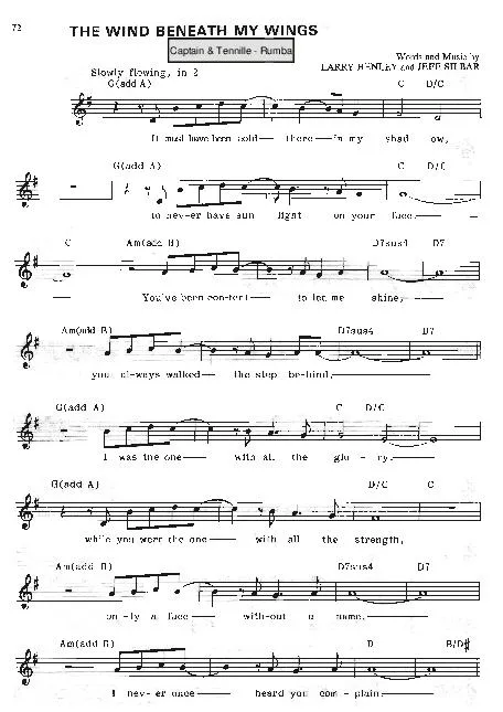 télécharger la partition d'accordéon The wind beneath my wings (Chant : Captain & Tennille) (Rumba) au format PDF