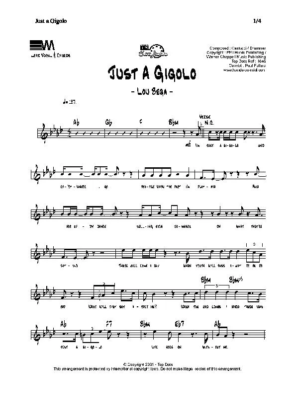 télécharger la partition d'accordéon Just a gigolo (Chant : Lou Bega) (Salsa Swing) au format PDF
