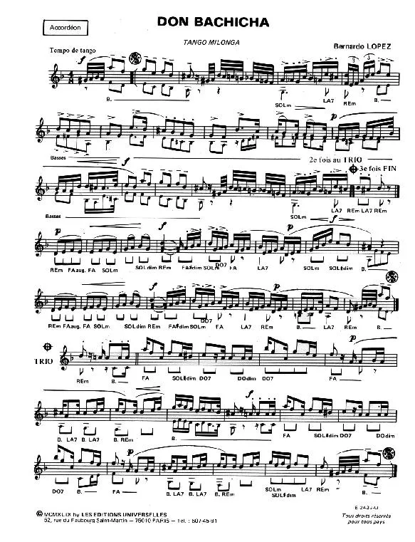 télécharger la partition d'accordéon Don Bachicha (Tango Milonga) au format PDF