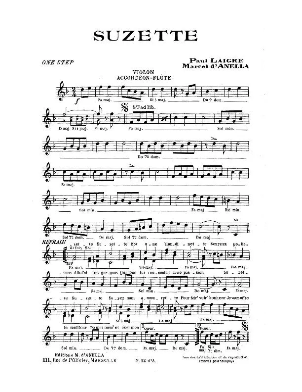 télécharger la partition d'accordéon Suzette (One Step) au format PDF