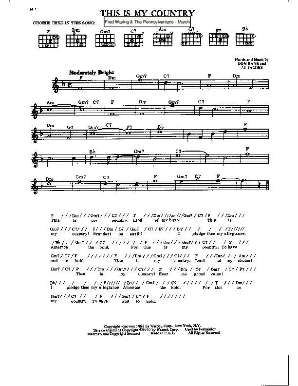 télécharger la partition d'accordéon This is my country (Interprètes : Fred Waring & The Pennsylvanians) (Marche) au format PDF