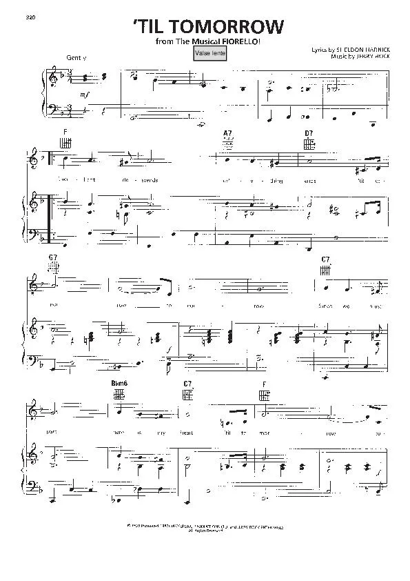 télécharger la partition d'accordéon 'Til tomorrow (Du Film : Fiorello) (Valse Boston) au format PDF