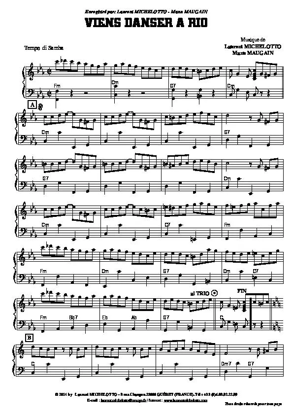 télécharger la partition d'accordéon Viens danser à Rio (Samba) au format PDF