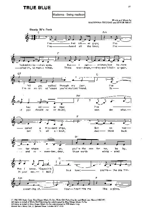 télécharger la partition d'accordéon True blue (Swing Madison) au format PDF