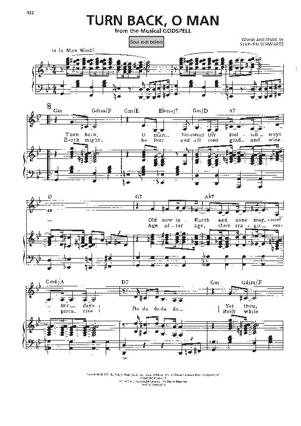 télécharger la partition d'accordéon Turn back O man (Du Film : Godspell) (Soul Rock Boléro) au format PDF