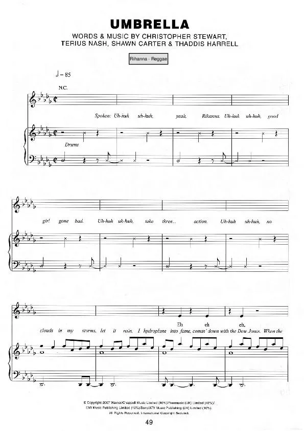 télécharger la partition d'accordéon Umbrella (Chant : Rihanna) (Reggae) au format PDF