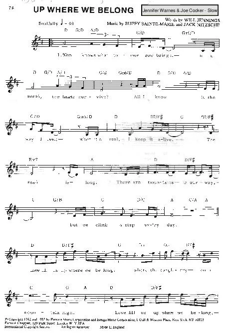 télécharger la partition d'accordéon Up where we belong (Chant : Jennifer Warnes & Joe Cocker) (Slow) au format PDF