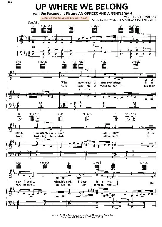 télécharger la partition d'accordéon Up where we belong (Du Film : An officer and a gentleman (Chant : Jennifer Warnes & Joe Cocker) (Slow) au format PDF
