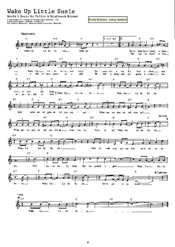 télécharger la partition d'accordéon Wake up little Susie (Interprètes : The Everly Brothers) (Swing Madison) au format PDF