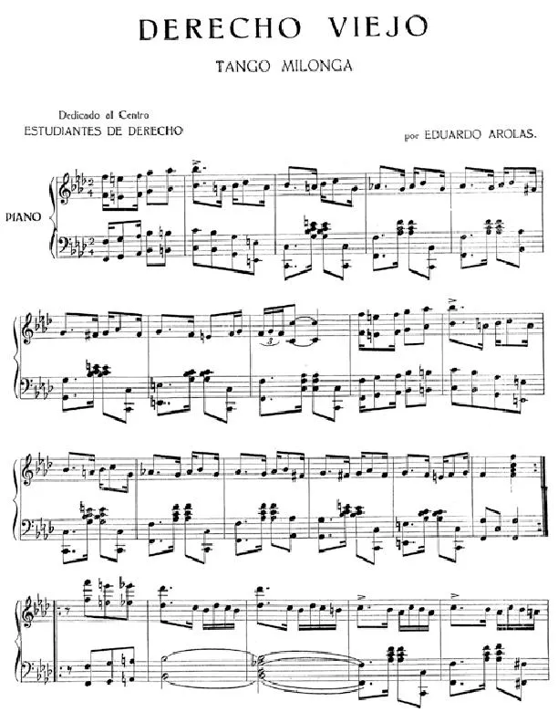 télécharger la partition d'accordéon Derecho Viejo (Tango Milonga) (Piano) au format PDF