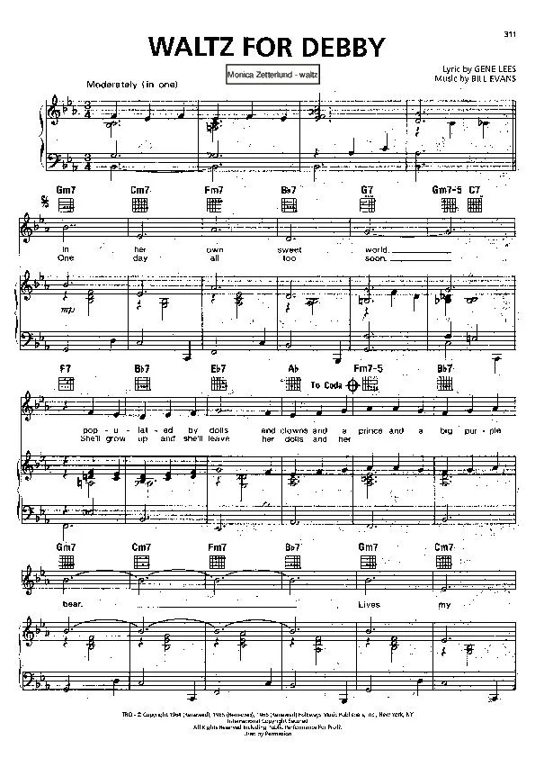 télécharger la partition d'accordéon Waltz for Debby (Chant : Monica Zetterlund) (Valse) au format PDF