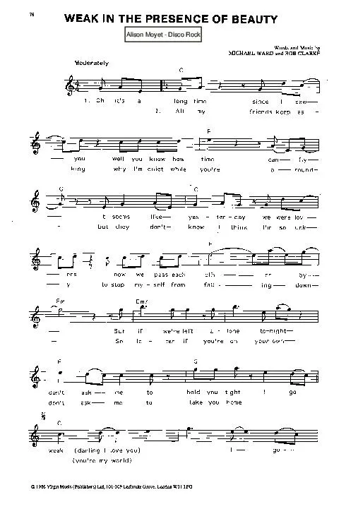 télécharger la partition d'accordéon Weak in the presence of beauty (Chant : Alison Moyet) (Disco Rock) au format PDF