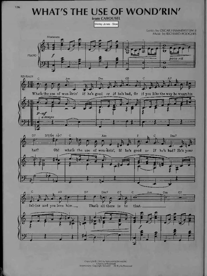télécharger la partition d'accordéon What's the use of wond'rin' (Du Film : Carousel) (Chant : Shirley Jones) (Slow) au format PDF