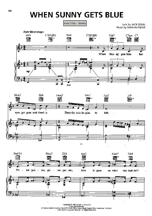 télécharger la partition d'accordéon When sunny gets blue (Chant : Anita O'Day) (Slow Fox-Trot) au format PDF