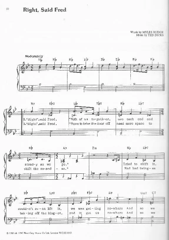 télécharger la partition d'accordéon Right said Fred au format PDF